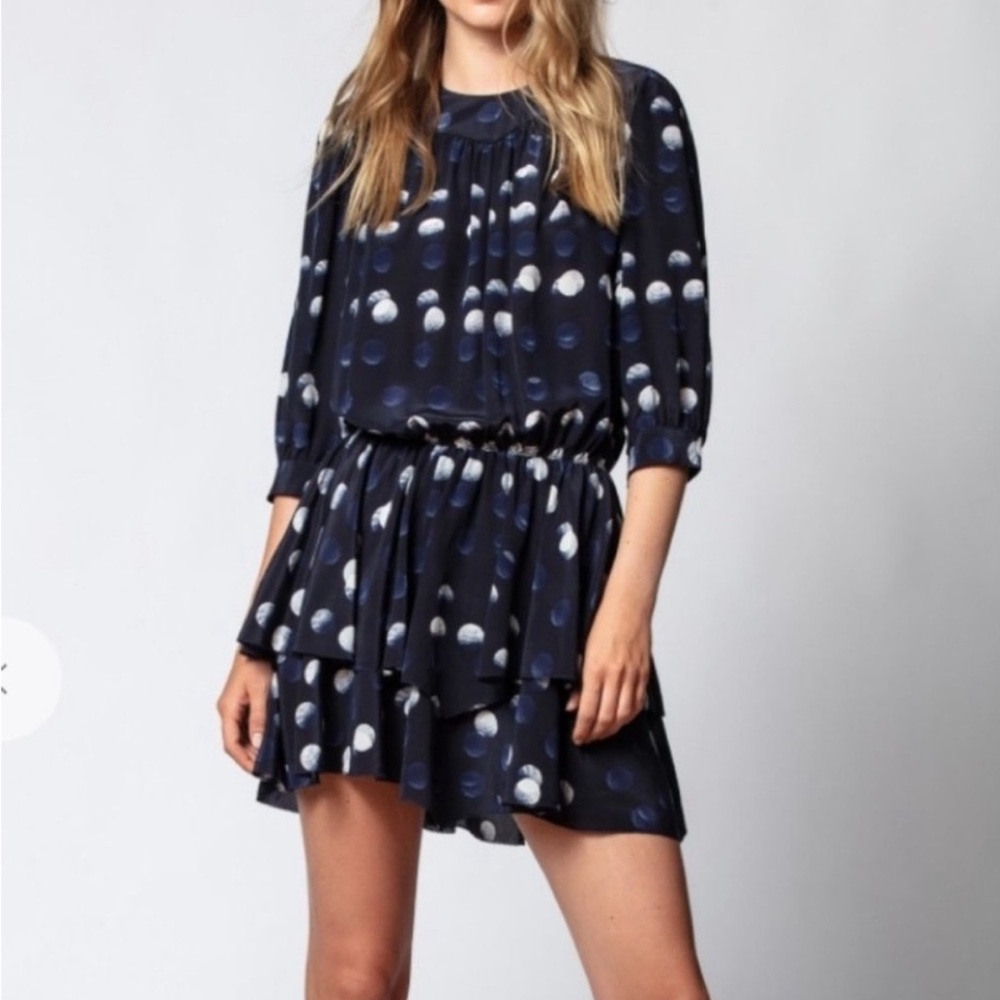 Zadig & Voltaire Navy Polka Dot Tiered Mini Dress